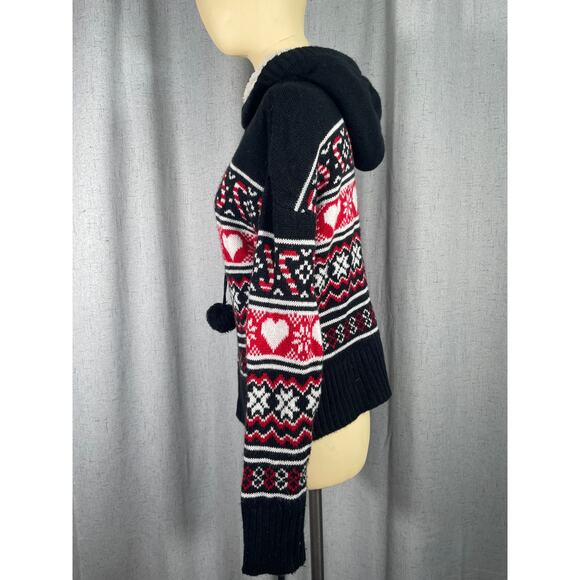 Ugly but Cute Christmas Sweater, Hooded:  Hearts, Snowflakes & Candy Canes - Picture 6 of 7